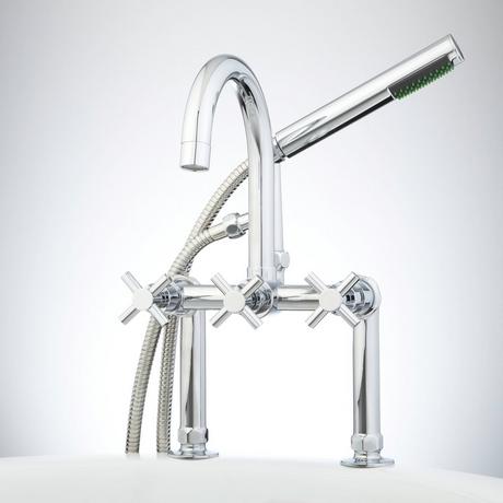 Sebastian Deck-Mount Tub Faucet and Hand Shower - Cross Handles