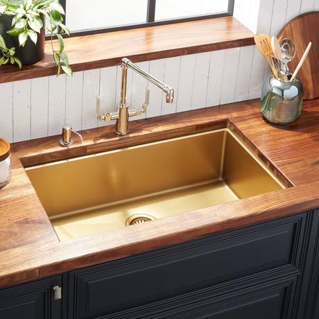32" Atlas Stainless Steel Undermount Kitchen Sink - Matte Gold