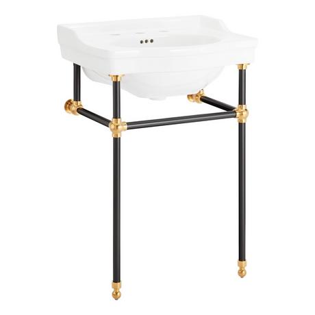 24" Cierra Console Sink with Two Tone Brass Stand - Black & Gold