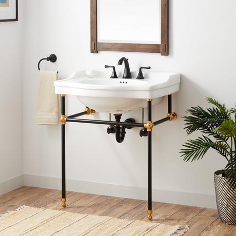 30" Cierra Console Sink with Two Tone Brass Stand - Black & Gold