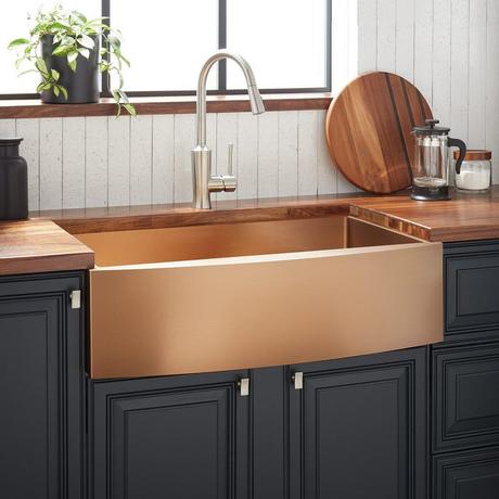 36" Atlas Stainless Steel Farmhouse Sink - Curved Apron - Bronze